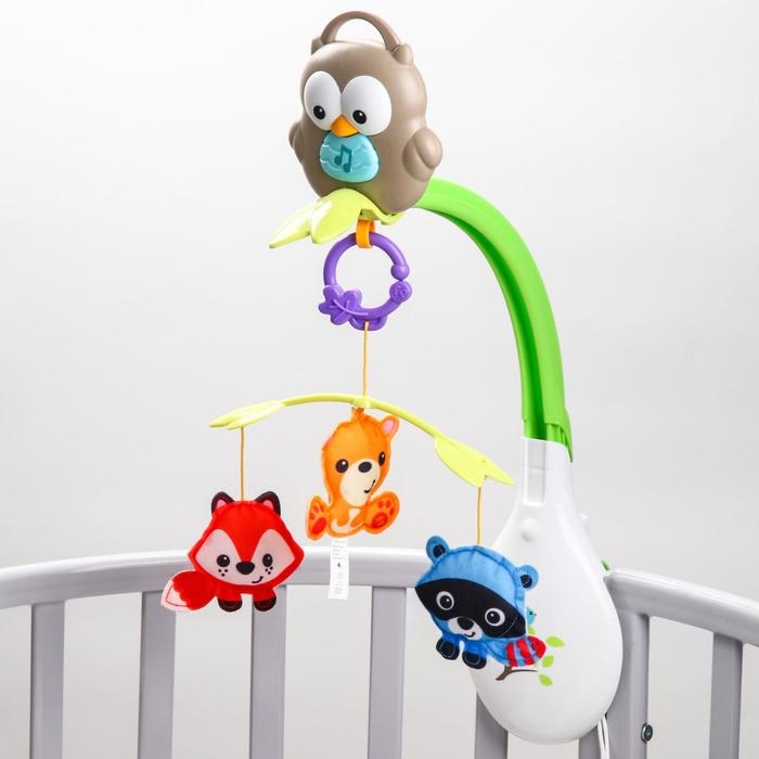 Мобиль музыкальный на кроватку &laquo;Тропический лес. Совушка&raquo;, 3 игр., на батарейках, съемный муз.блок