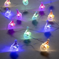 Гирлянда &laquo;Нить&raquo; 2 м роса с насадками &laquo;Дед Мороз&raquo;, IP20, серебристая нить, 20 LED, 2 режима, батарейки ААх2 (нет в комплекте), свечение мульти