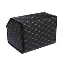 Органайзер саквояж в багажник автомобиля, 40&times;32&times;30 см, экокожа, черный с белой строчкой