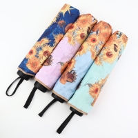 Зонт механический &laquo;Подсолнухи&raquo;, эпонж, 4 сложения, 8 спиц, R = 48/55 см, D = 110 см, цвет МИКС