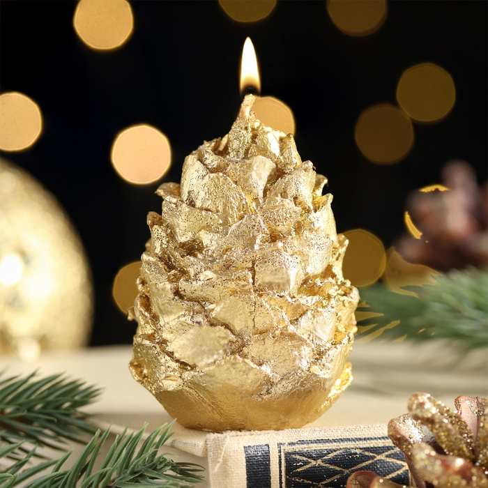 Свеча лакированная Свеча лакированная "Шишка", Золото, 6 см