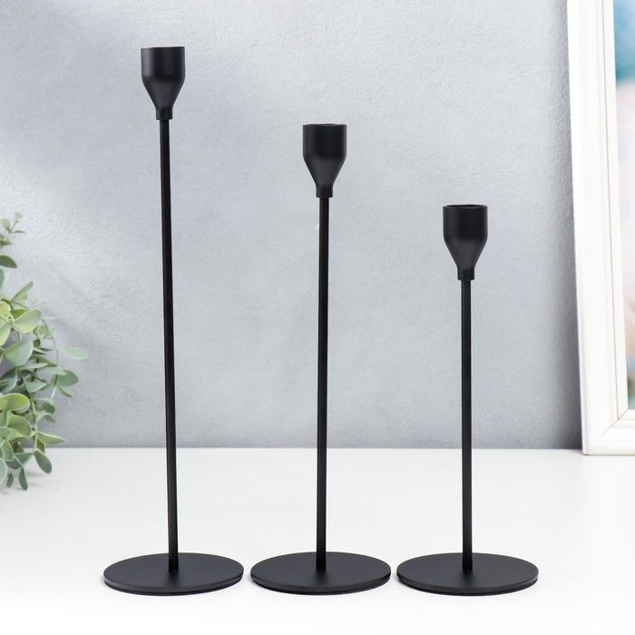Подсвечник металл Подсвечник металл "Классика" набор 3 шт чёрный высота 22; 28; 32 см 32х8х8 см
