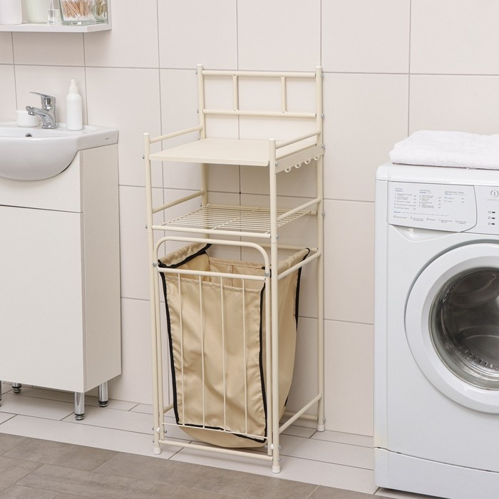 Стеллаж с корзиной для белья 2-х ярусный, 38&times;35&times;105 см, цвет бежевый