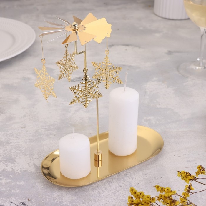 Подсвечник Подсвечник "Карусель со снежинками", золотая, металл, 8,5 х 18 см