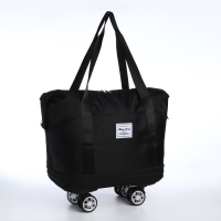 Сумка дорожная 20" на съемных колёсах, отдел на молнии, с увеличением, 3 наружных кармана, держатель для чемодана, цвет чёрный Сумка дорожная 20" на съемных колёсах, отдел на молнии, с увеличением, 3 наружных кармана, держатель для чемодана, цвет чёрный