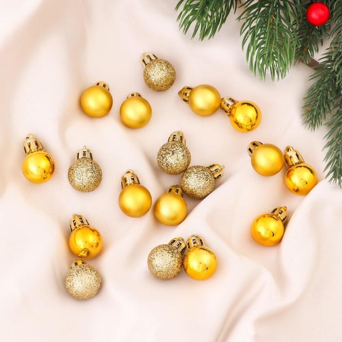 Ёлочные игрушки, шары новогодние , пластик, набор d-2 см, 18 шт "Небылица" золото