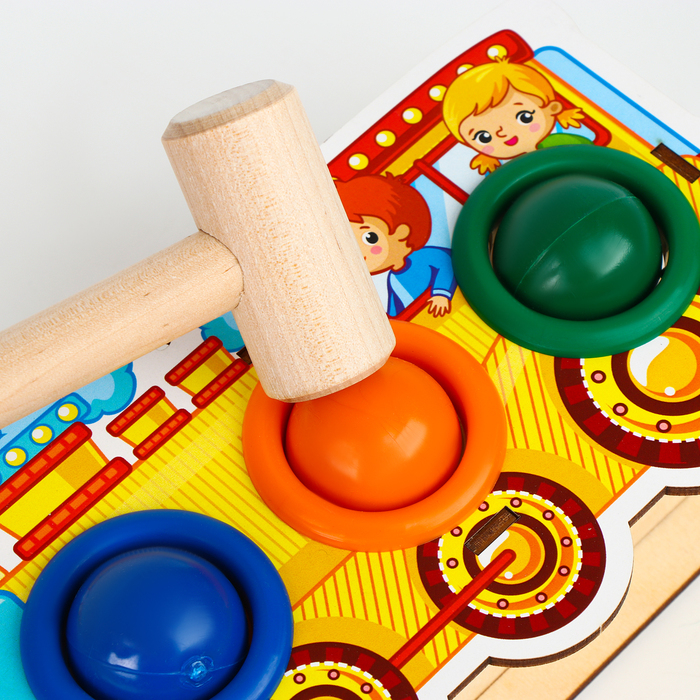 Стучалка-сортер &laquo;Паровоз&raquo;, с молотком, МИКС, шарики: 3 см