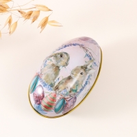 Шкатулка металл яйцо "Два пасхальных зайчика" 7х6,5х11 см Шкатулка металл яйцо "Два пасхальных зайчика" 7х6,5х11 см