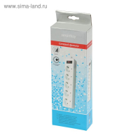 Сетевой фильтр Smartbuy, 5 розеток, 5 м, 10 А, 2200 Вт, с з/к, белый