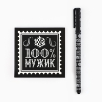 Подарочный набор новогодний &laquo;100% мужик&raquo; блокнот 90х90 и ручка пластик