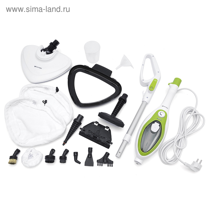 Паровая швабра Kitfort KT-1004-2, 1500 Вт, 350 мл, шнур 4.8 м, бело-зелёная Паровая швабра Kitfort KT-1004-2, 1500 Вт, 350 мл, шнур 4.8 м, бело-зелёная