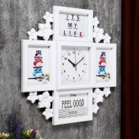 Фоторамка пластик на 4 фото 10х15 см с часами "Цветочки" белая 42х42 см Фоторамка пластик на 4 фото 10х15 см с часами "Цветочки" белая 42х42 см