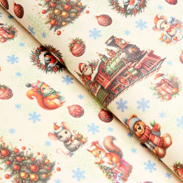 Новый год. Бумага упаковочная Новый год. Бумага упаковочная "Паровоз подарков", белый крафт, 1 лист, 80 г/м2 , 72 х 100 см