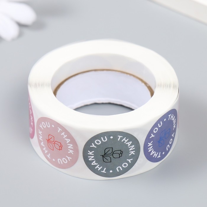 Наклейка бумага Наклейка бумага "Розочка. Благодарность" d=2,5 см 500 шт в рулоне 3х6,5х6,5 см