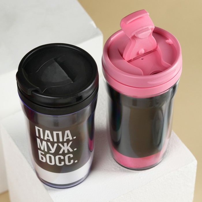 Набор парных термостаканов с чёрным чаем, 2 шт. х 250 мл. &laquo;Босс&raquo;, мята 20 г., тропические фрукты 20 г.