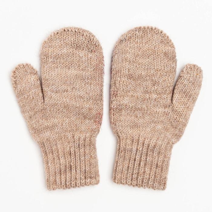 Новый год. Варежки двойные детские, цвет бежевый/пингвин, размер 16 (9-12 лет)