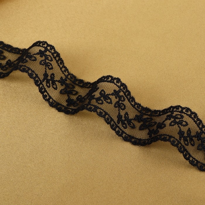 Кружево на сетке, 30 мм &times; 9 &plusmn; 0,5 м, цвет чёрный