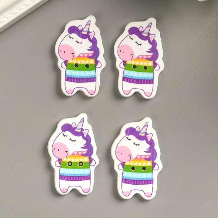 Набор пуговиц для творчества дерево "Единорожка в свитере" набор 15 шт 3,4х2,1 см