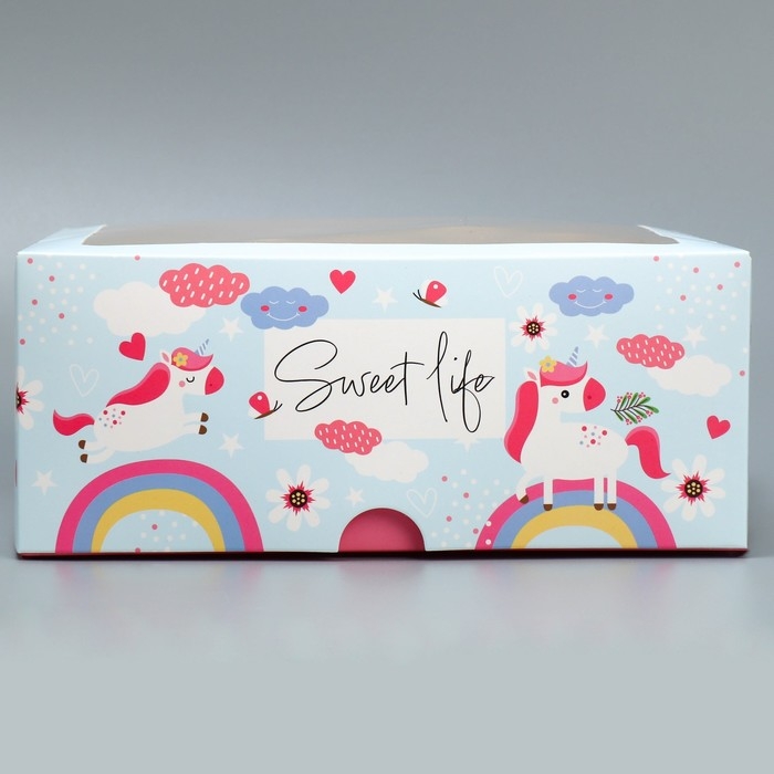 Коробка для капкейков и бенто-торта, кондитерская упаковка &laquo;Ванильные единороги&raquo;, 25 х 25 х 10 см