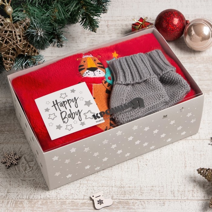 Новогодний подарочный набор Крошка Я &laquo;Тигруля&raquo;, плед 90х100см, пинетки 10-12 см