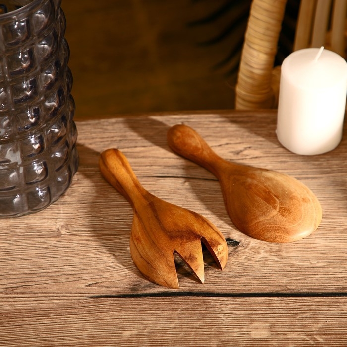 Кухонный набор Кухонный набор "Вилка, ложка" 15 см, тиковое дерево