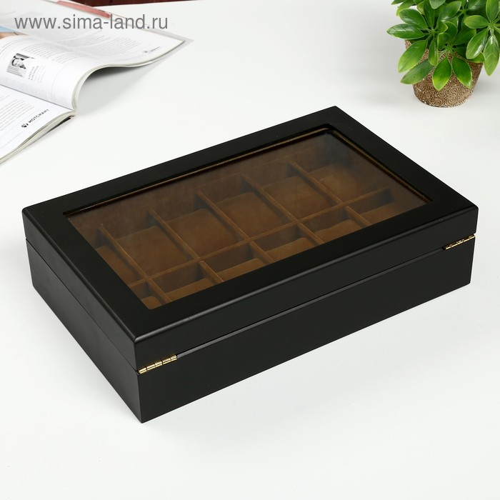Шкатулка дерево под часы 12 отделений Шкатулка дерево под часы 12 отделений "Чёрная матовая" 8,3х31х20 см