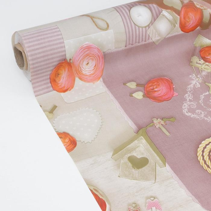 Клеёнка на стол на тканевой основе Доляна &laquo;Нежность&raquo;, рулон 20 метров, ширина 137 см, общая толщина 0,22 мм, цвет бежевый