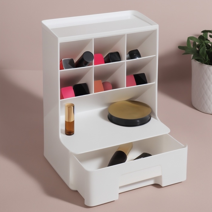 Органайзер для хранения, 6 секции, 1 ящик, 24 × 14 × 18 см, цвет белый Органайзер для хранения, 6 секции, 1 ящик, 24 × 14 × 18 см, цвет белый