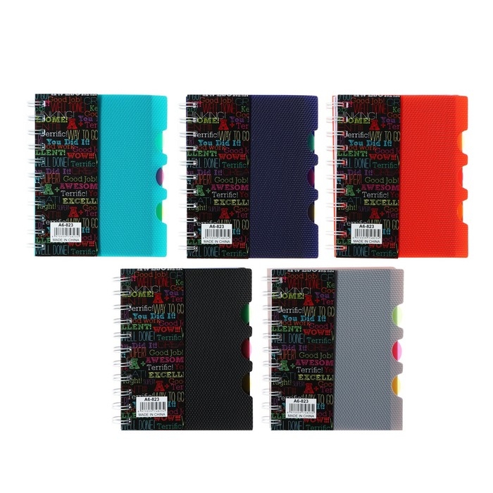 Блокнот на гребне А6, 100 листов, линия, обложка пластик, с разделителями "Граффити", МИКС