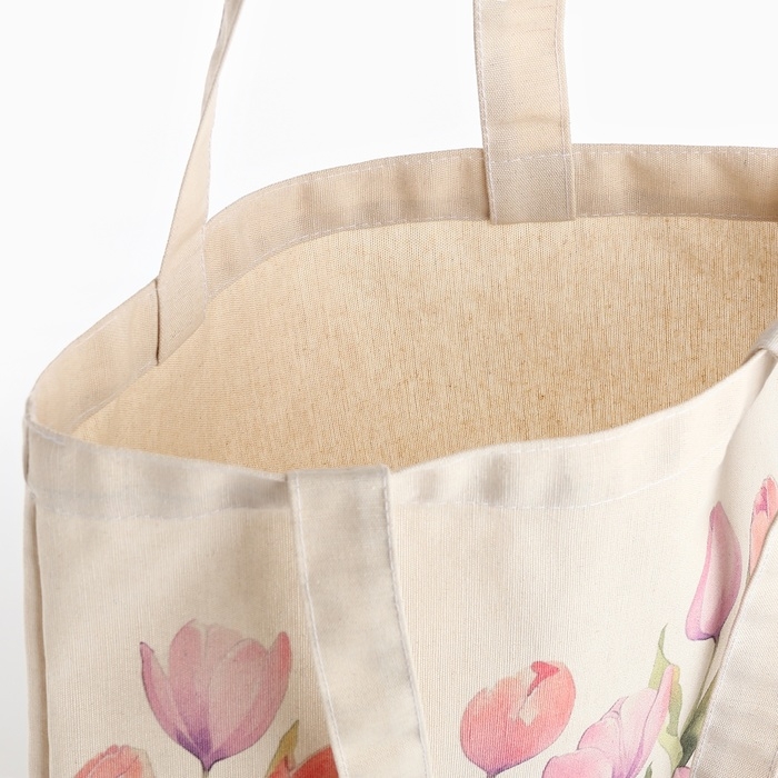 Шопер &laquo;Тюльпаны&raquo; 33,5 х 39,5 см., отдел без молнии, без подклада, белый