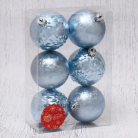 Ёлочные игрушки, шары новогодние , пластик, набор d-7 см, 6 шт "Калейдоскоп ассорти" голубой