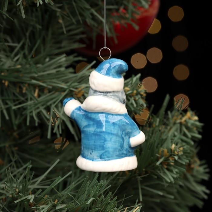 Ёлочная фарфоровая игрушка "Дед Мороз", синяя шуба, 7 см