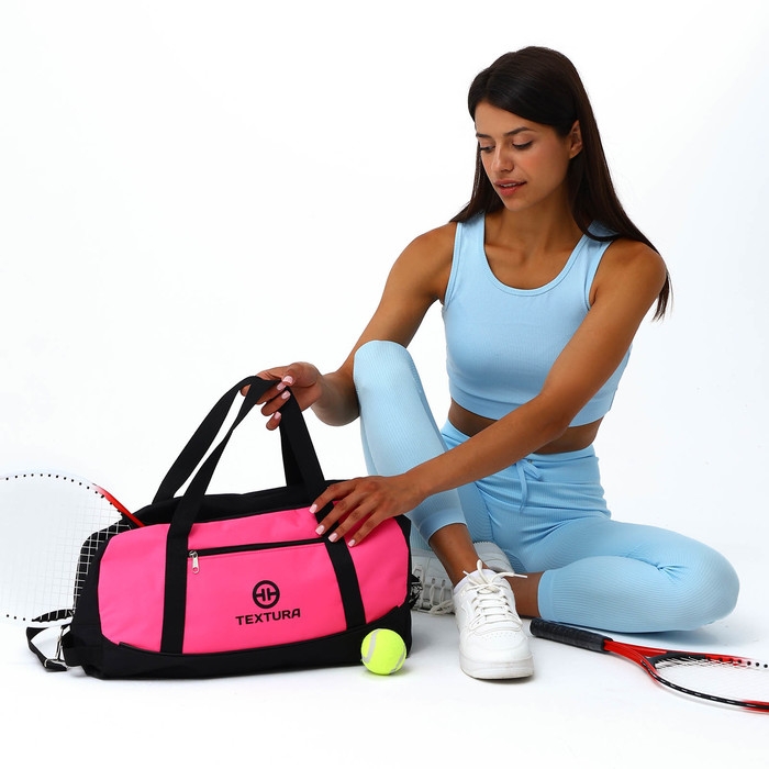 Сумка спортивная женская, TEXTURA, средний размер, цвет чёрный/розовый Сумка спортивная женская, TEXTURA, средний размер, цвет чёрный/розовый