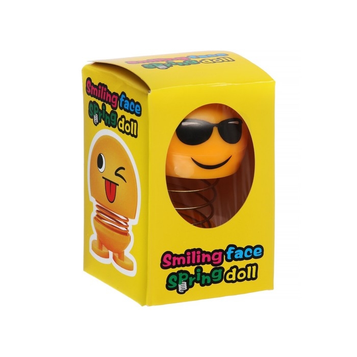 Смайл на пружинке, на панель в авто, в очках, желтый Смайл на пружинке, на панель в авто, в очках, желтый