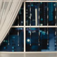 Гирлянда &laquo;Занавес&raquo; 2.5 &times; 0.65 м с насадками &laquo;Капли&raquo;, IP20, прозрачная нить, 50 LED, свечение белое, 8 режимов, 220 В