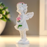 Сувенир полистоун "Ангел-девочка в розовом венке с розой" МИКС 7,8х3,8х2,5 см