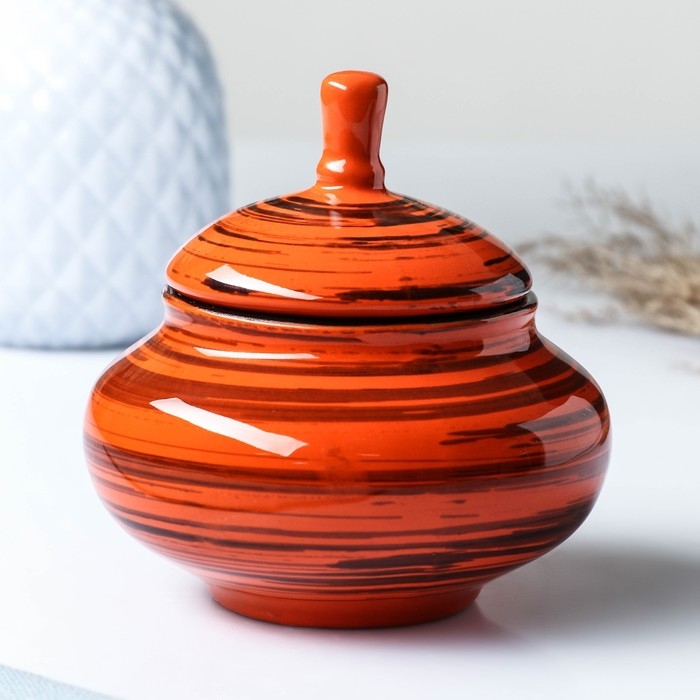 Сахарница "Орнамент" 0,35л / 11х11см, оранжевая полоска