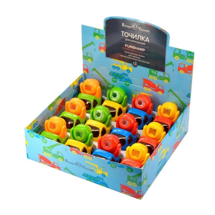 Точилка 1 отверстие с контейнером Funshart "Бетономешалка", МИКС