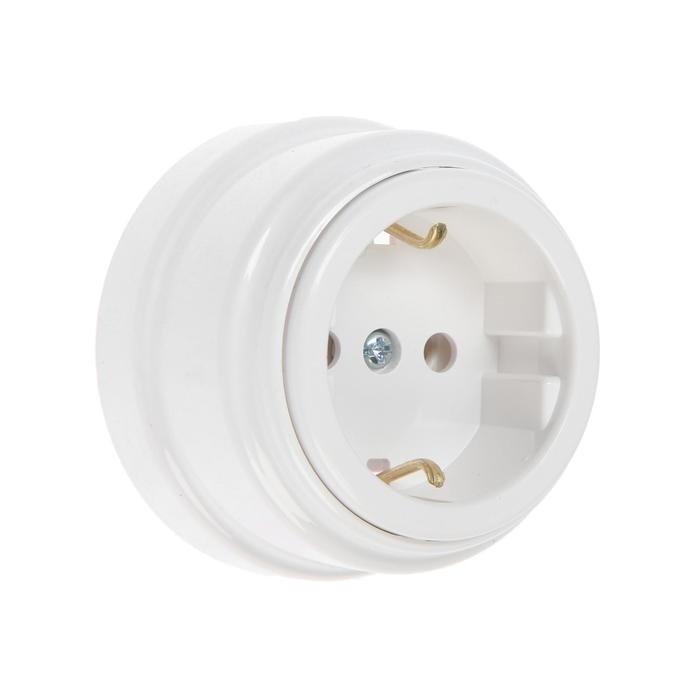 Розетка BYLECTRICA Ретро РА16-0202, 16А, одномест., наруж., с з/к, без крышки, IP20, белая Розетка BYLECTRICA Ретро РА16-0202, 16А, одномест., наруж., с з/к, без крышки, IP20, белая