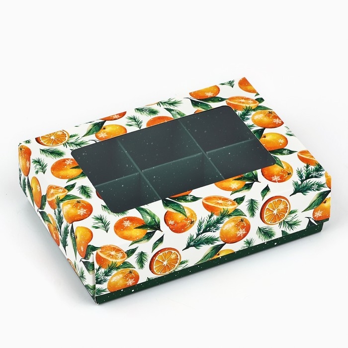 Коробка складная под 6 конфет &laquo;Мандаринки&raquo;, 13.5 х 9.8 х 3.8 см, Новый год