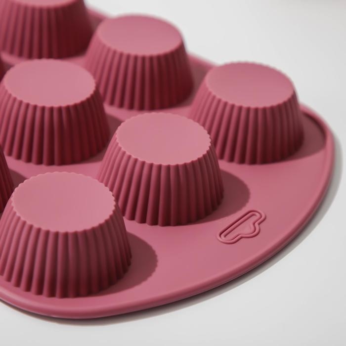 Форма для выпечки Доляна &laquo;Сладости. Круг реб&raquo;, силикон, 27&times;22&times;3 см, 9 ячеек (6&times;6&times;3 см), цвет МИКС