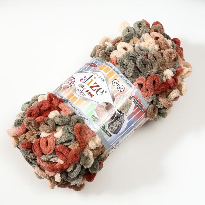 Пряжа "Puffy Fine Color" 100% микрополиэстер 14,5м/100гр (6039 зелён-беж-керам.)