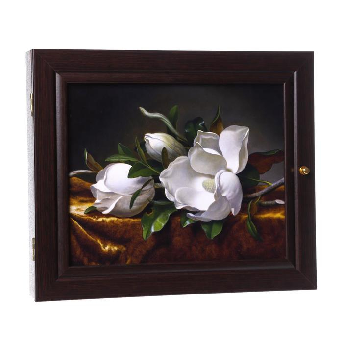 Ключница "Белые цветы" венге 26х31 см МИКС
