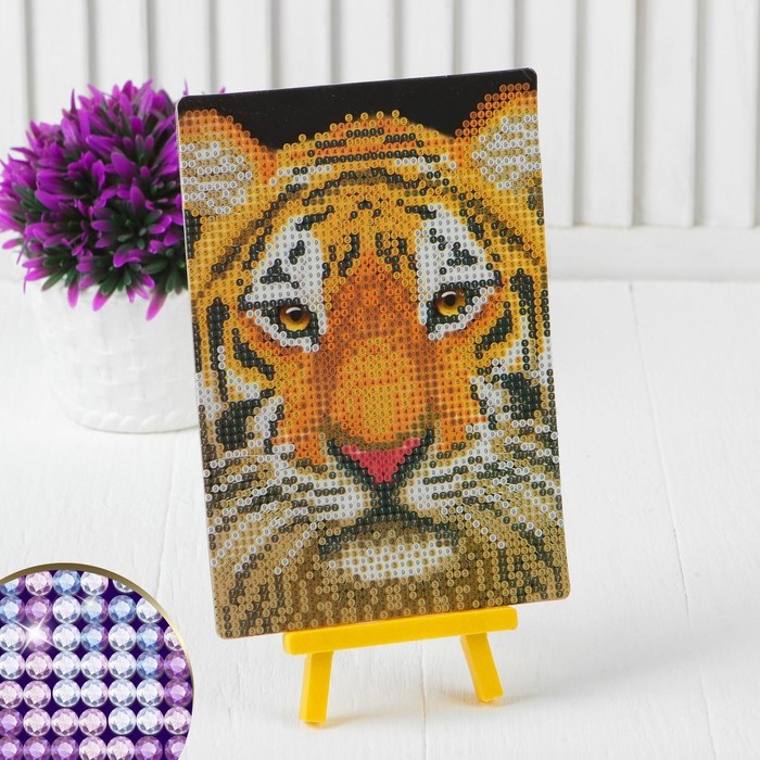Алмазная мозаика с частичным заполнением на подставке «Тигр», 13 х 19 см, картон Алмазная мозаика с частичным заполнением на подставке «Тигр», 13 х 19 см, картон