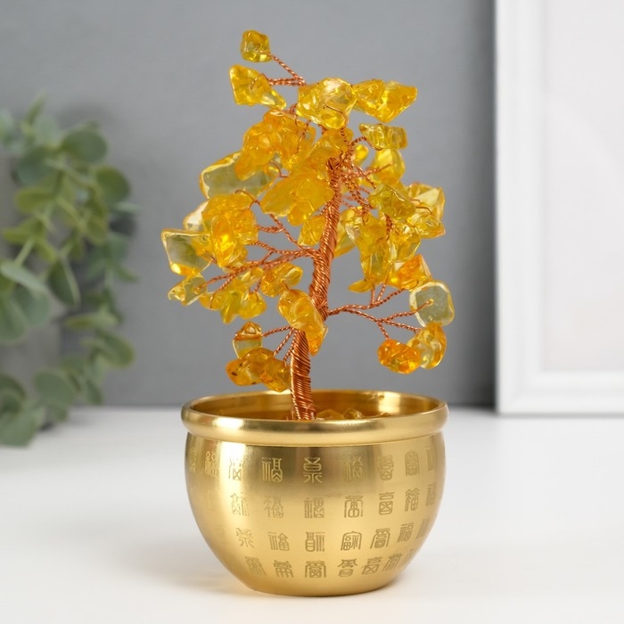 Сувенир бонсай Сувенир бонсай "Денежное дерево в чаше изобилия" жёлтый 60 камней 7,2х7,2х15,5 см