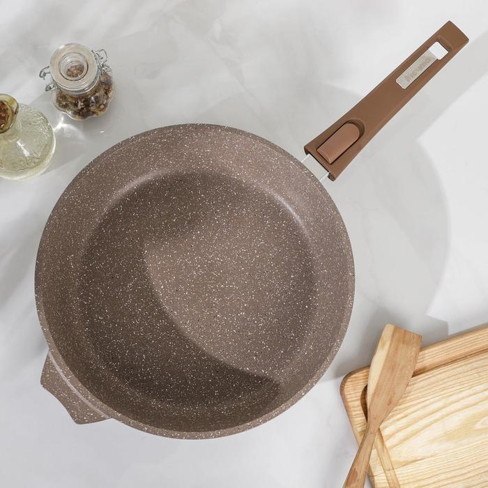 Сковорода &laquo;Гранит&raquo;, d=28 см, съёмная ручка, стеклянная крышка, антипригарное покрытие, цвет коричневый