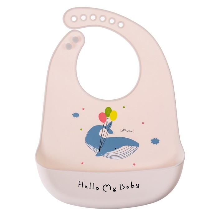 Нагрудник силиконовый, на кнопках, с карманом &laquo;Кит&raquo;, цвет серый/белый