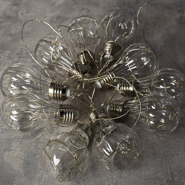 Гирлянда &laquo;Нить&raquo; 3 м роса с насадками &laquo;Лампочки объёмные&raquo;, IP20, серебристая нить, 100 LED, свечение белое, 3.5 В