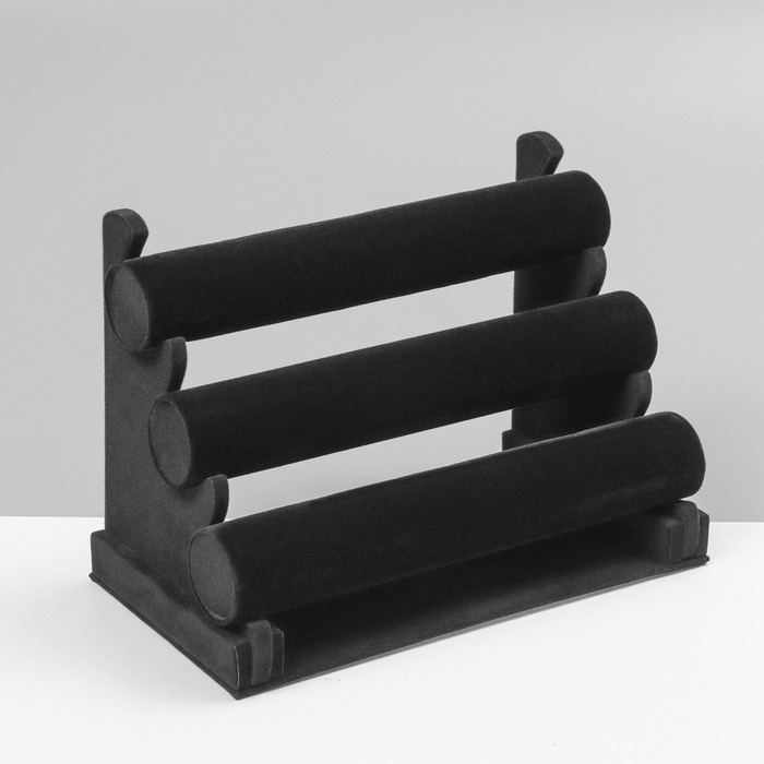 Подставка для часов, браслетов, флок, 3 ролика, 31×17,2×23 см, d=5 см, цвет чёрный Подставка для часов, браслетов, флок, 3 ролика, 31×17,2×23 см, d=5 см, цвет чёрный