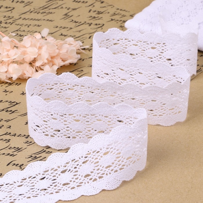 Кружево вязаное, 50 мм &times; 10 &plusmn; 1 м, цвет белый